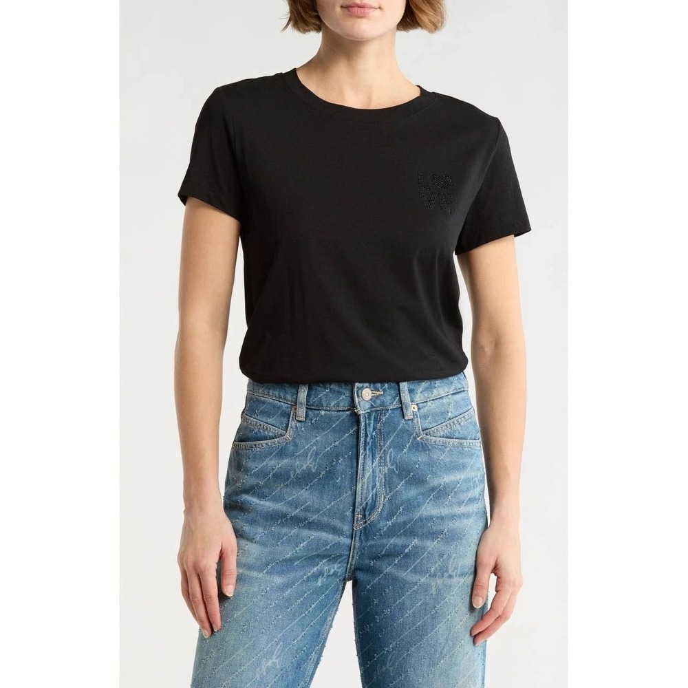 Hugo Boss Women Love Rhinestone Graphic T-Shirt Black Size Small NWT $59